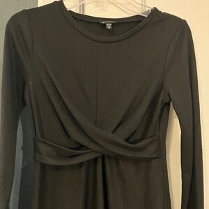 Girls Youth SZ 12 Black Twist-Front Dress, Knit Long-Sleeve A-Line by Zunie